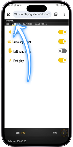 Reactoonz 2 Einstellungen im Tab Settings anpassen