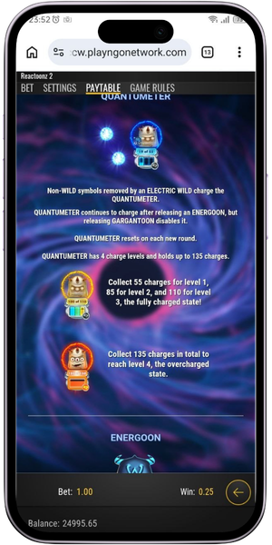 Reactoonz 2 paytable